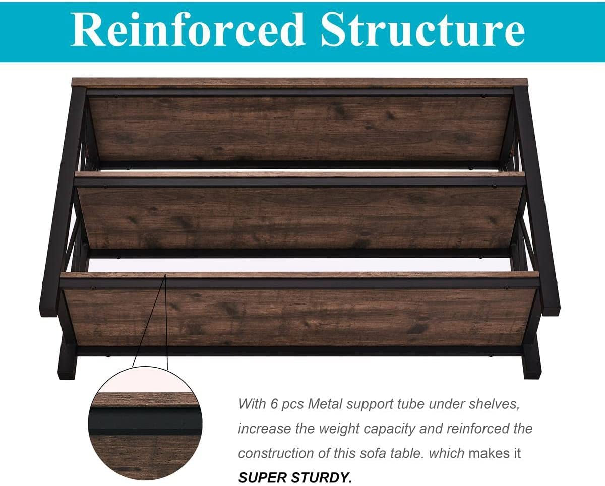 Rustic Industrial Sofa Table with Shelves (47″)