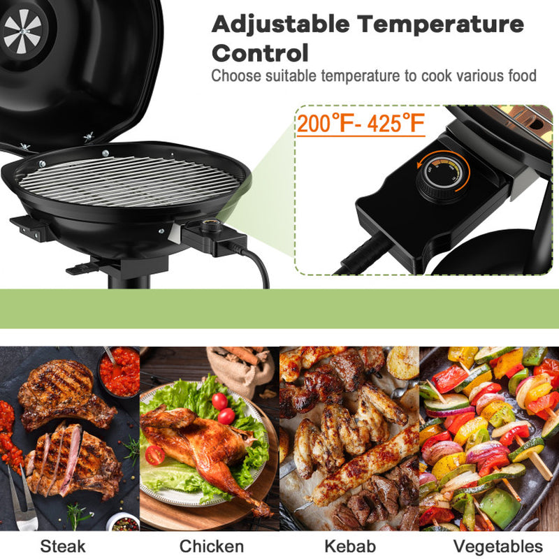 1600W Portable Electric BBQ Grill with Removable Non-Stick Rack