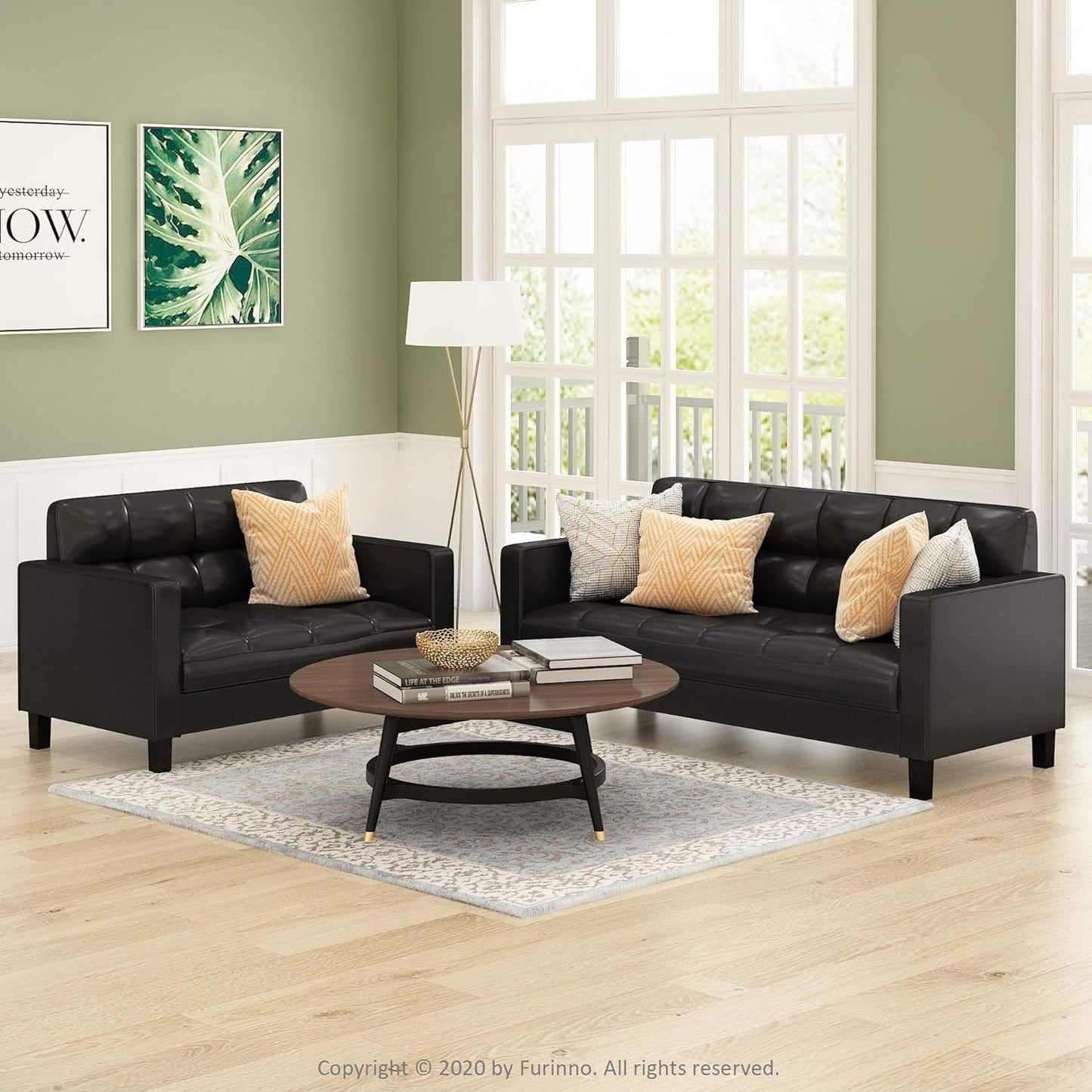 ufted Loveseat - Black Faux Leather