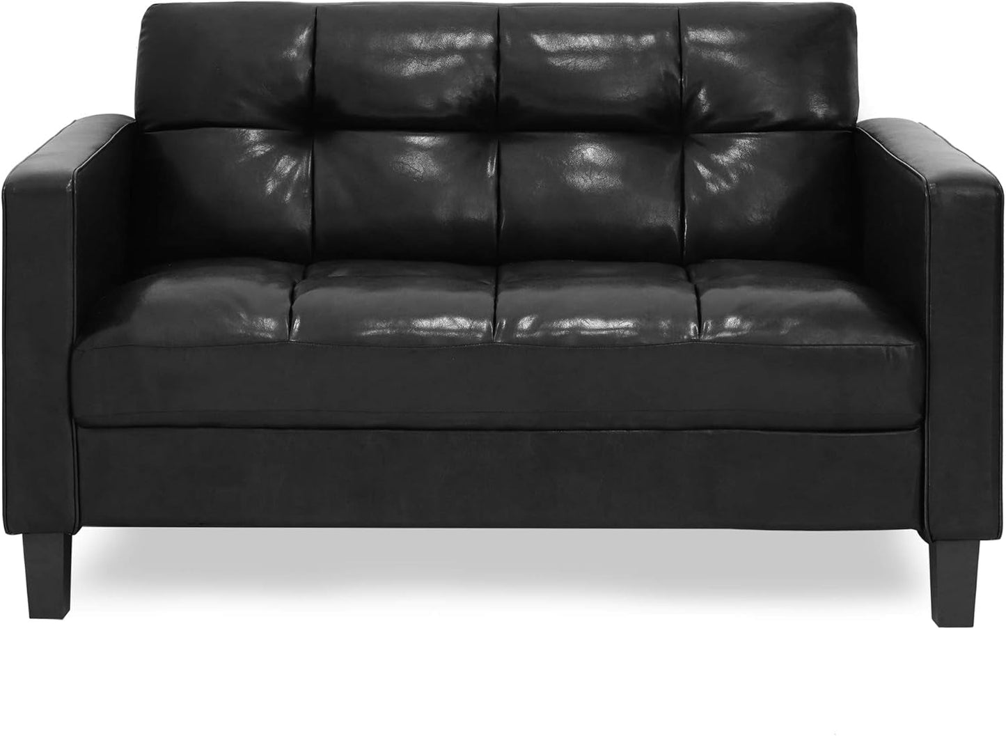 ufted Loveseat - Black Faux Leather