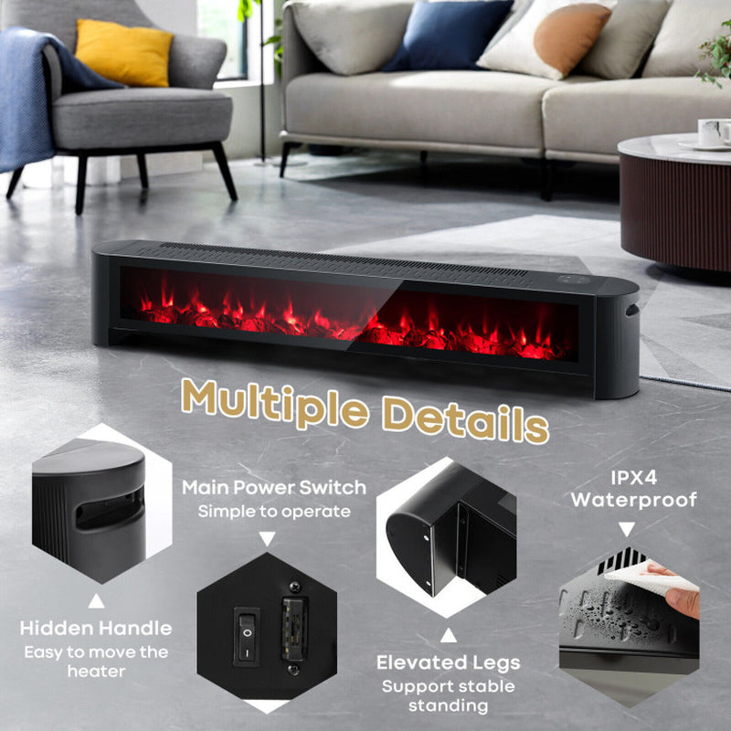 1400W Baseboard Electric Heater with Realistic Multicolor Flame