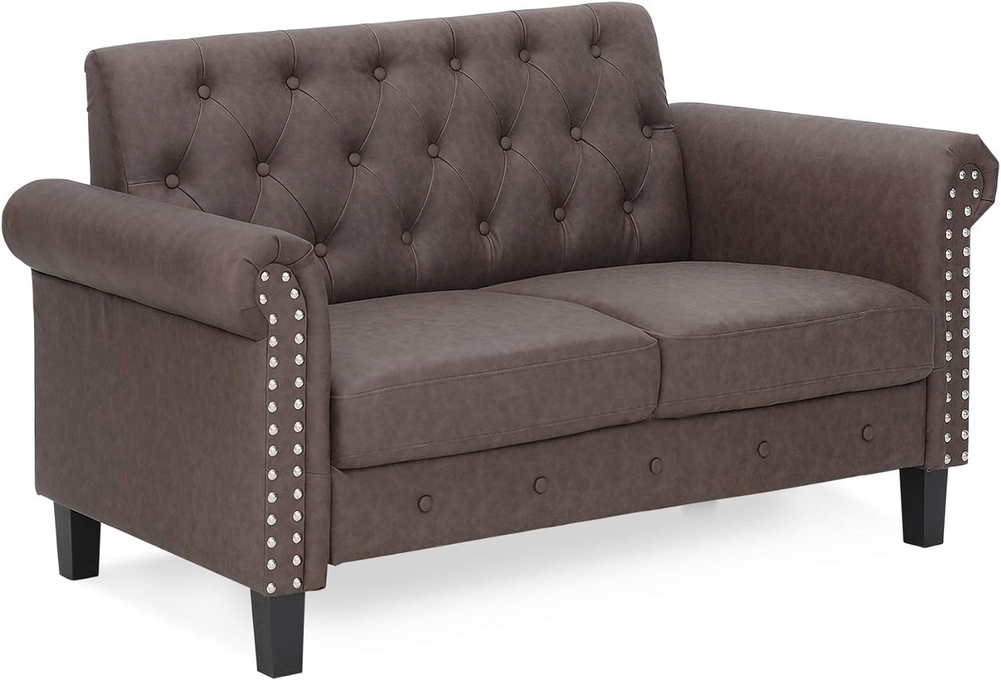 ufted Loveseat - Black Faux Leather