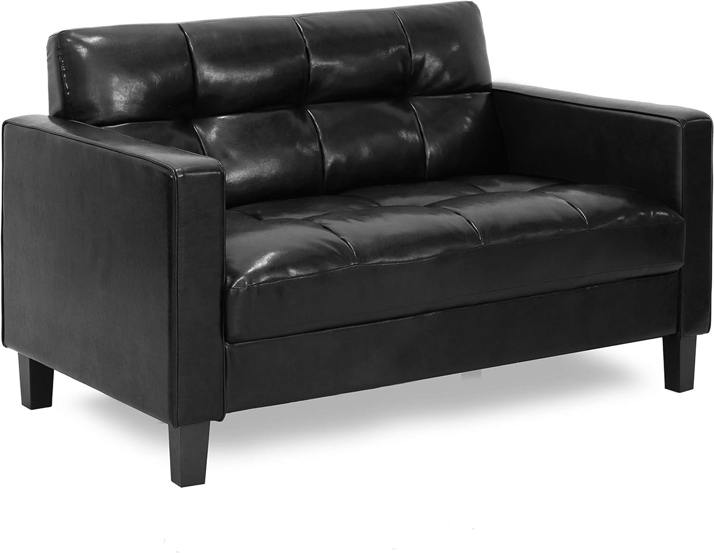 ufted Loveseat - Black Faux Leather