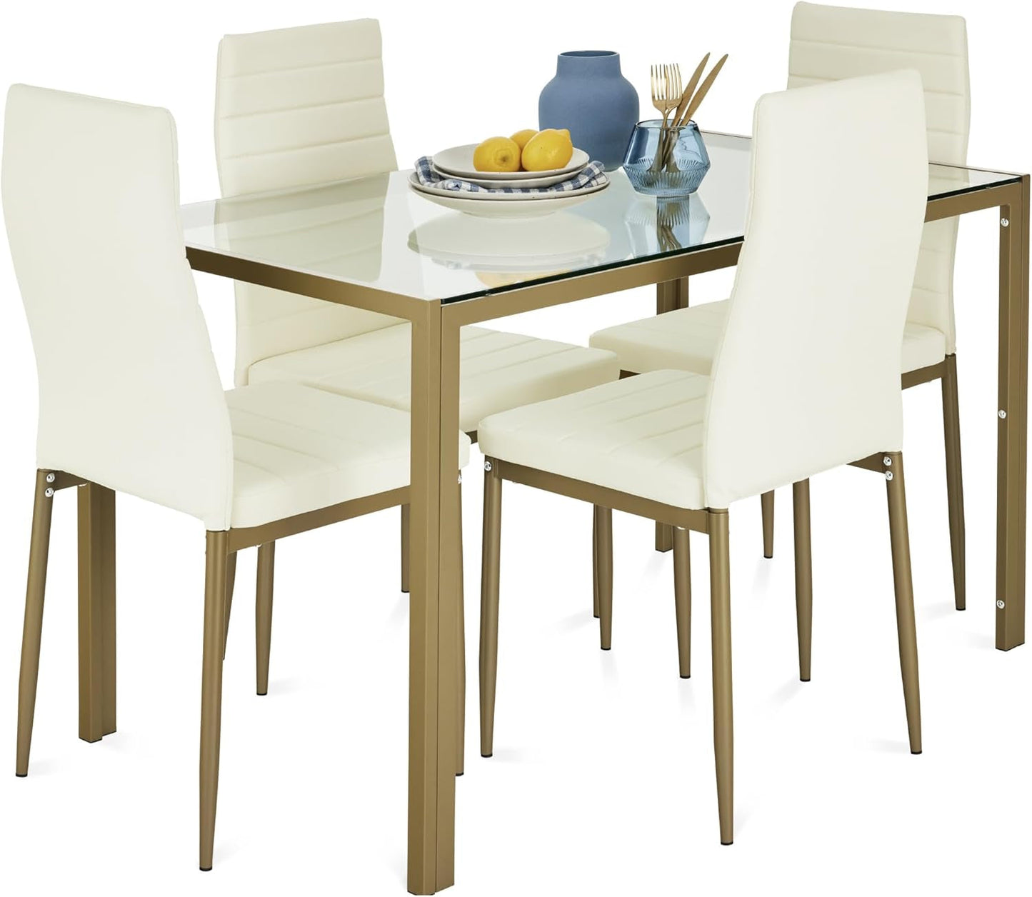 5-Piece Glass Dining Set, Modern Kitchen Table Furniture for Dining