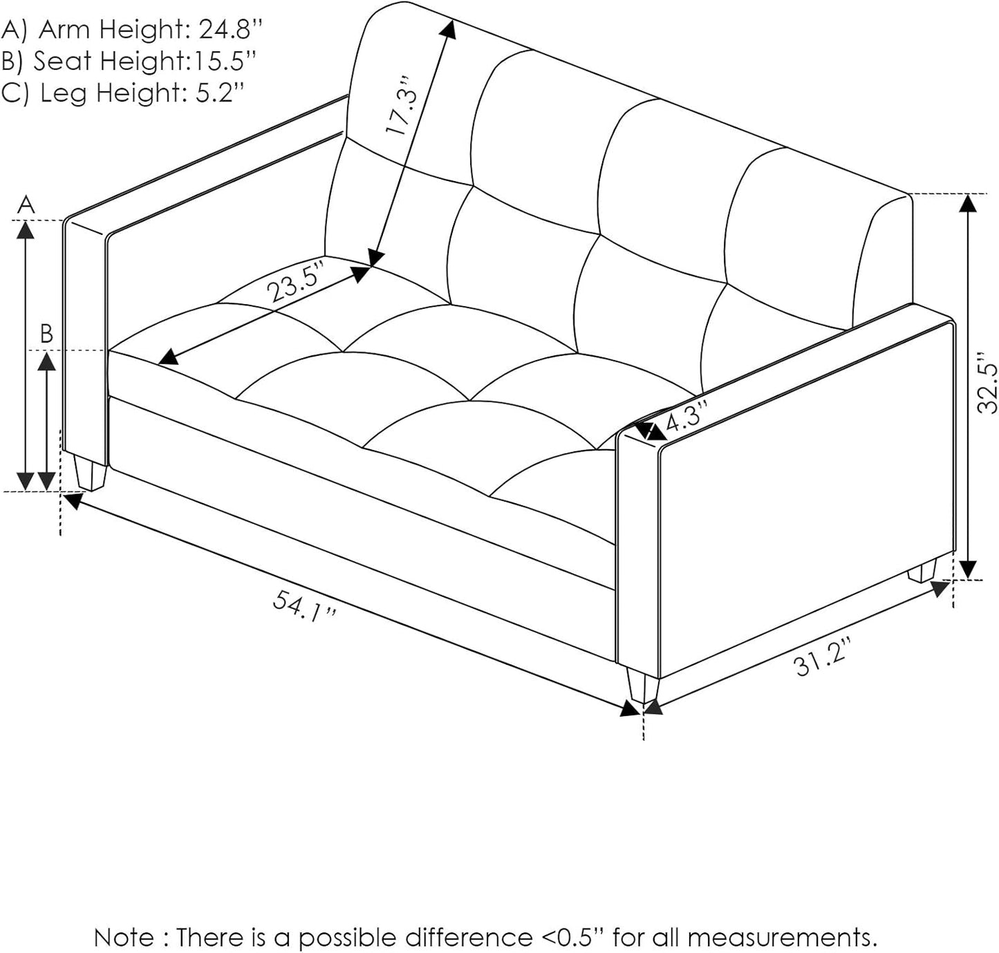 ufted Loveseat - Black Faux Leather